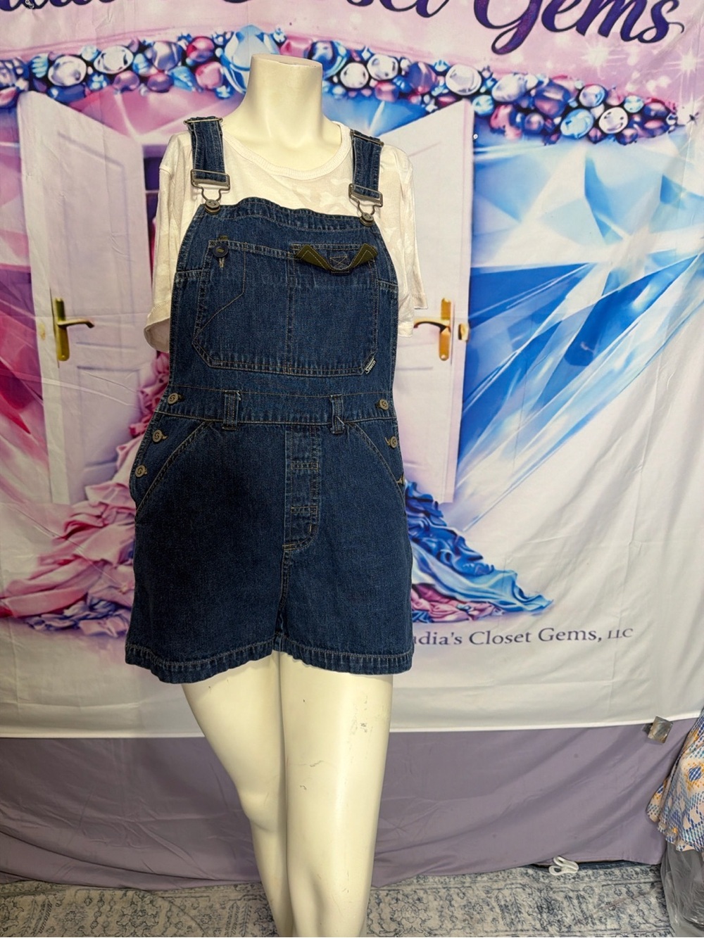 Denim Short Overalls Jumpsuit - Dark Blue